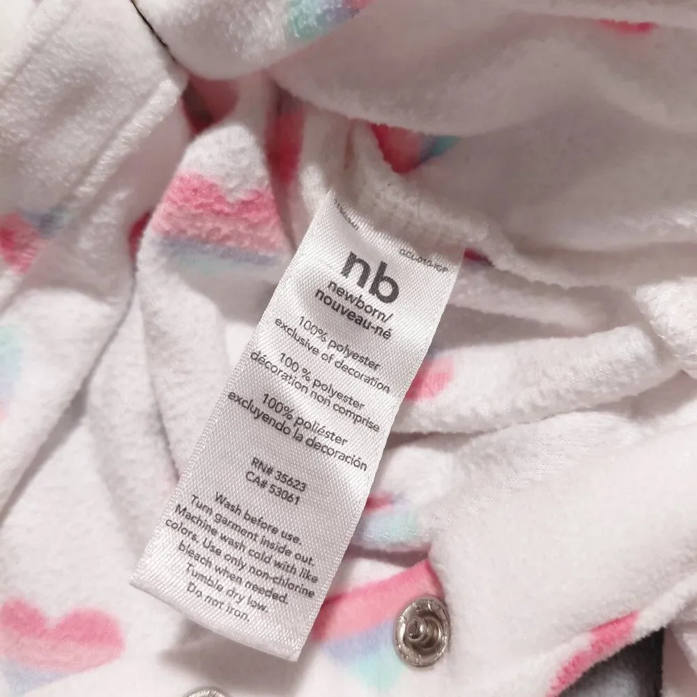 Carter's NB Fleece Footie All-Over Heart Print Full Snap with Ribbons